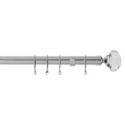 25-28mm Jewel End Chrome Metal Curtain Pole Set 170 - 170cm Silver Silver