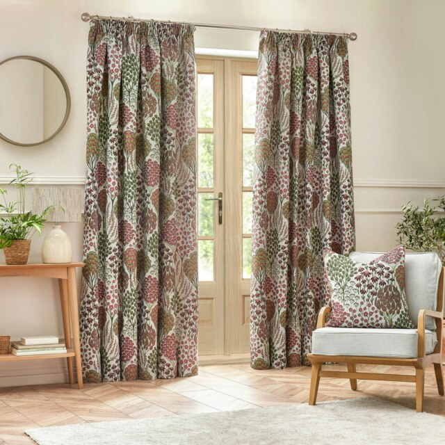 Wylder Ophelia Floral Jacquard Rednut Pencil Pleat Curtains (W)229cm x (D)183cm Multi