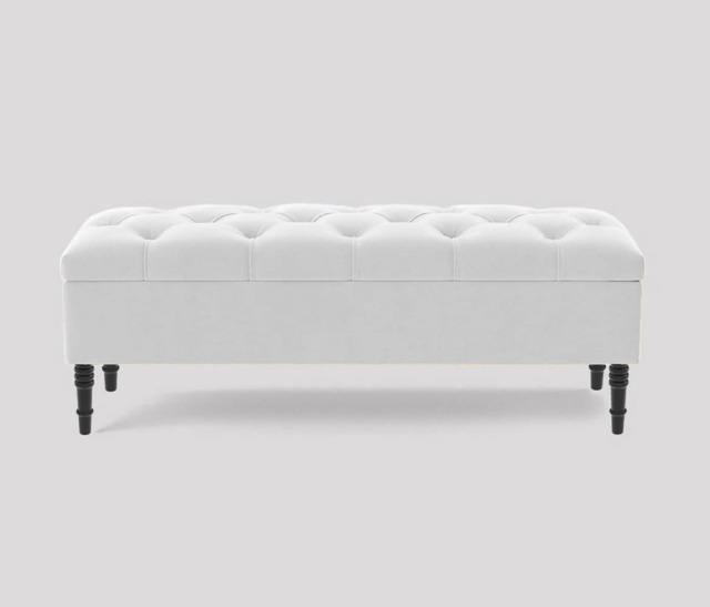 Alyana 90cm Wide Tufted Rectangle Ottoman Storage Bench - Upholstery Velvet Shoe Bench with Turned Wooden Legs
