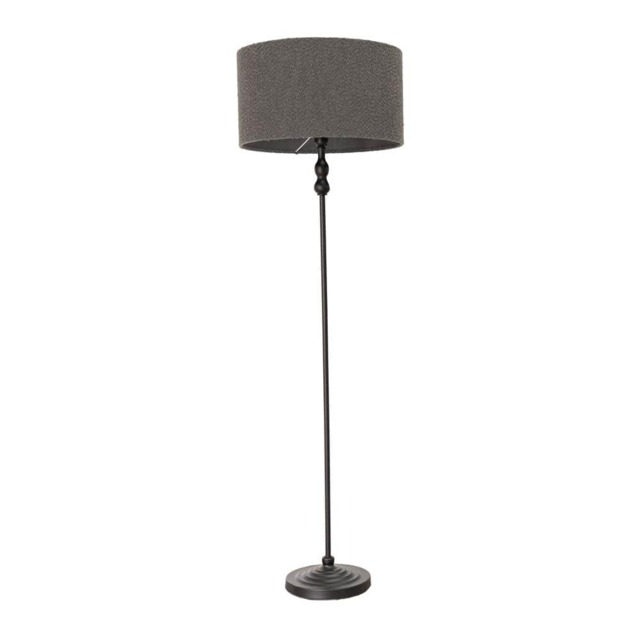ValueLights Maggie Black Candlestick Floor Lamp Charcoal Boucle Shade and Bulb