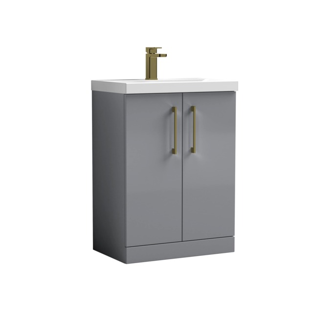 Balterley Level Modern Bathroom 2 Soft Close Door & Mid-Edge Vanity Unit Basin, with Square D Handle Grey 840 x 610 x 390mm