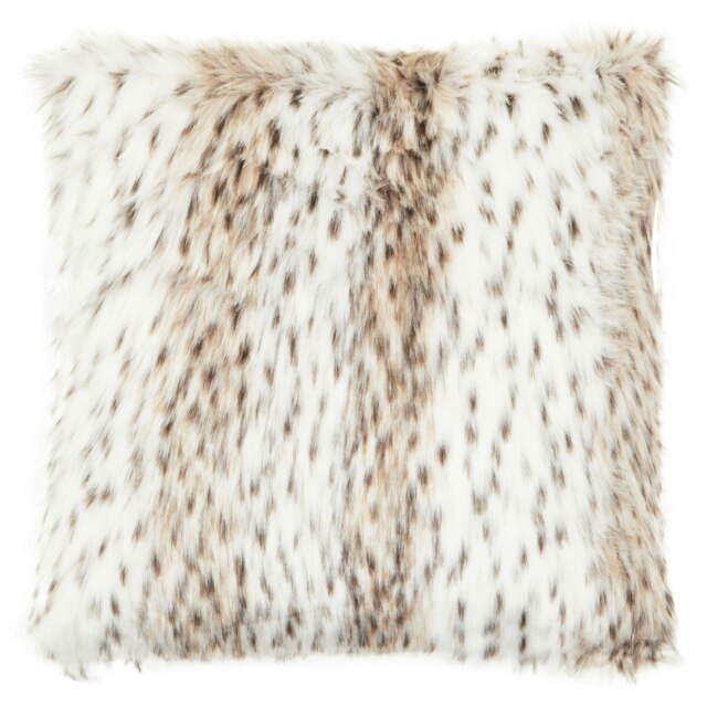 Interiors by Premier Lamina Animal Print Square Faux Fur Cushion, Luxe Leopard-Patterned Throw Pillow with Feather Filler Cream