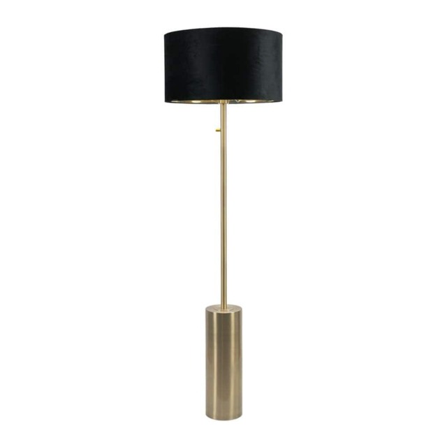 ValueLights Lexy Antique Brass Dimmable Floor Lamp Black Velvet Gold Shade and Bulb