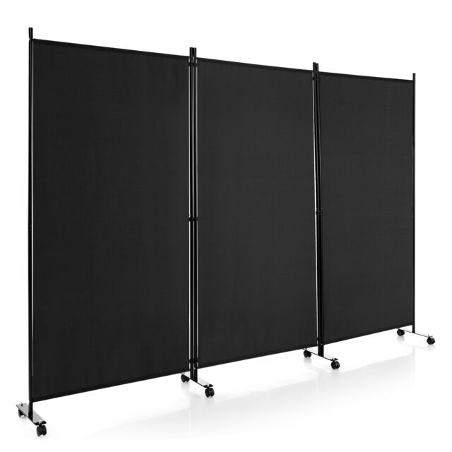 COSTWAY 3 Rolling Privacy Screens Freestanding Panel Room Divider on Wheels Black