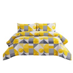 Duvet Cover And Pillowcase Set Red Blue Or Yellow Shape Design Polycotton Bed Linen Yellow Yellow King