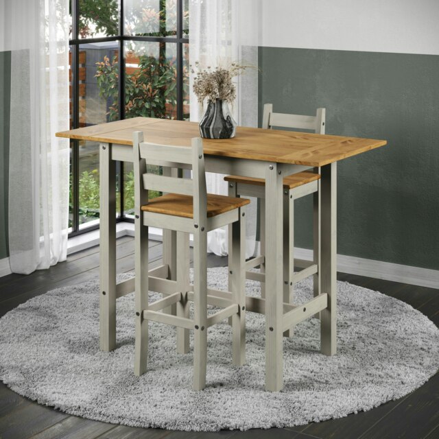 Premium Corona Grey Rectangular High Breakfast Bar Dining Set with Drop Leaf Table and 2 Bar Chairs Grey Grey One Size 1