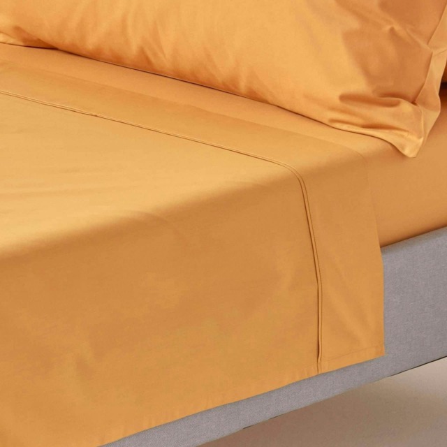 Homescapes Mustard Yellow Egyptian Cotton Flat Sheet 200 Thread Count Double Yellow Double