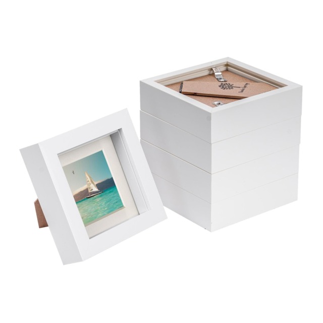 "Nicola Spring 4 x 4"" Photo Frames - Ivory Mount 3D Photo Frame Picture Frame Box Portrait Display Case & Spacer (12.5 x 12.5cm) x5"