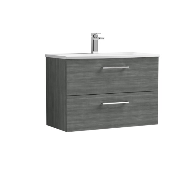 Balterley Modern Bathroom 2 Soft Close Drawer Wall Hung Vanity & Basin Grey Anthracite Woodgrain 569 x 810 x 440mm