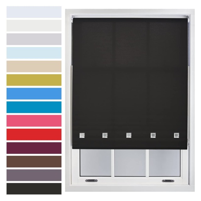 FURNISHED Roller Blinds with Square Eyelets and Metal Fittings Made to Measure Sheer Window Blind Black Black (W) 60cm x (L) 210cm