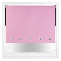 FURNISHED Blackout Roller Blinds with Chrome Square Eyelets and Metal Fittings Pink Pink (W) 180cm x (L) 210cm