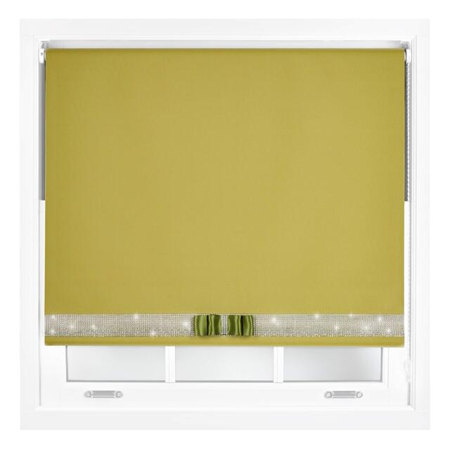 FURNISHED Blackout Roller Blinds with Diamante Trim and Bow Cut to Size Green Green (W) 120cm x (L) 165cm