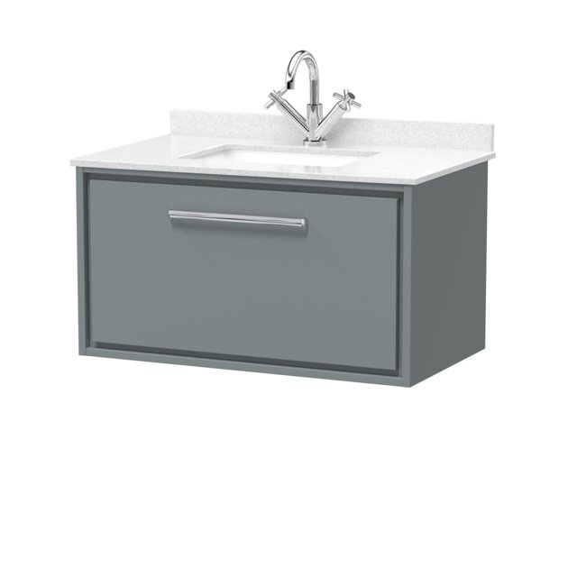 Balterley Wall Hung Single Drawer with Marble Worktop Basin Grey Monument Grey 509 x 820 x 470mm