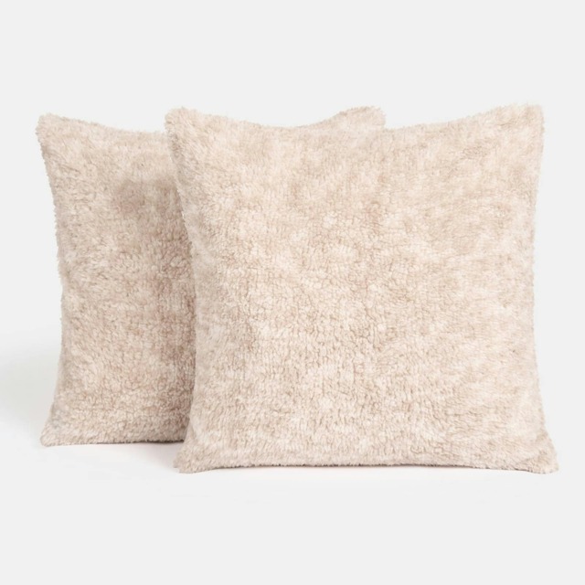 OHS 2 x Teddy Marl Fleece Textured Cushion Covers, 45x45cm - Natural