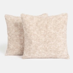 OHS 2 x Teddy Marl Fleece Textured Cushion Covers, 45x45cm - Natural