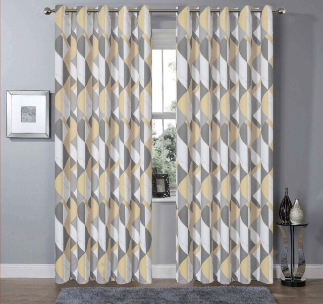 Printed Marble Curtains in Ochre, 167cm x 137cm Yellow Yellow