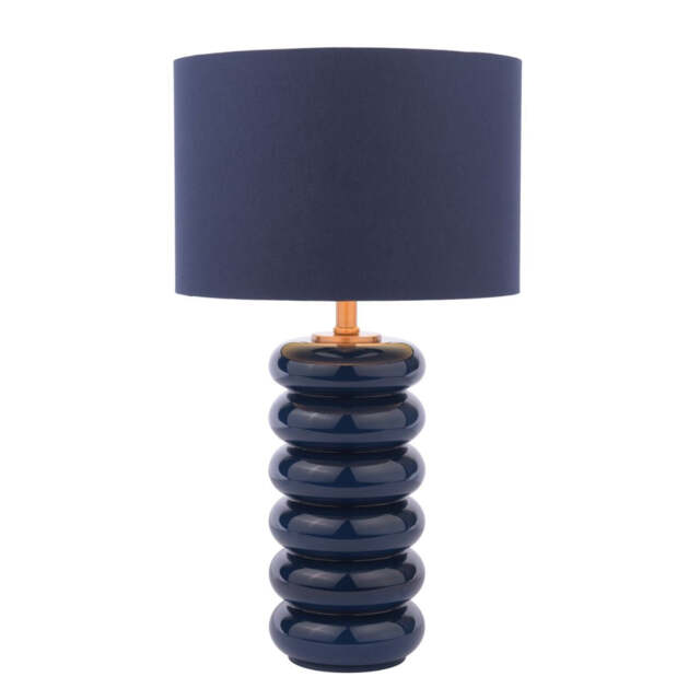 Portia Navy Blue Cotton and Blown Glass Table Lamp