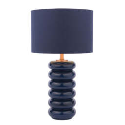 Portia Navy Blue Cotton and Blown Glass Table Lamp
