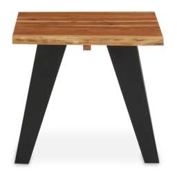 Orsina Acacia Wood Side Table, Rustic Natural Wooden Top With Black Looped Iron Base, End Table