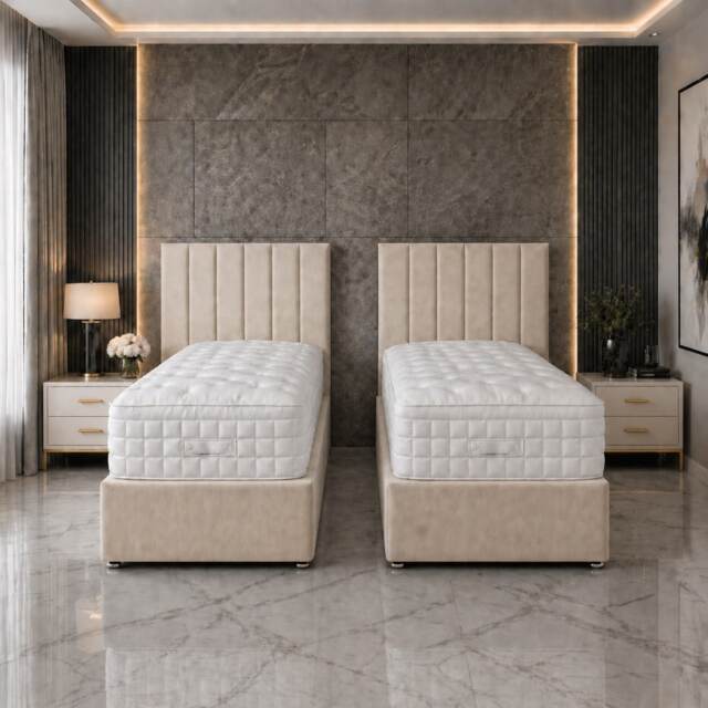 5ft Kingsize Zip Link 6x3 Length Cream Plush Divan Bed Full Set 4 Drawers