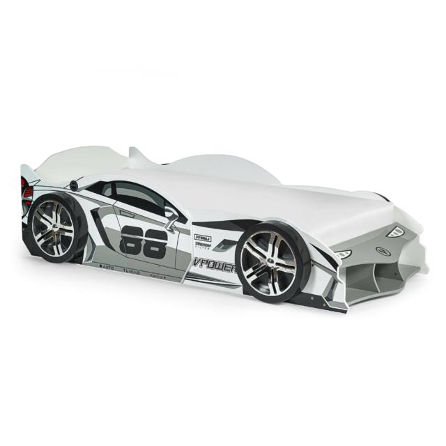 Stream White and Grey High Gloss Race Car Bed - Small Single (90cm)