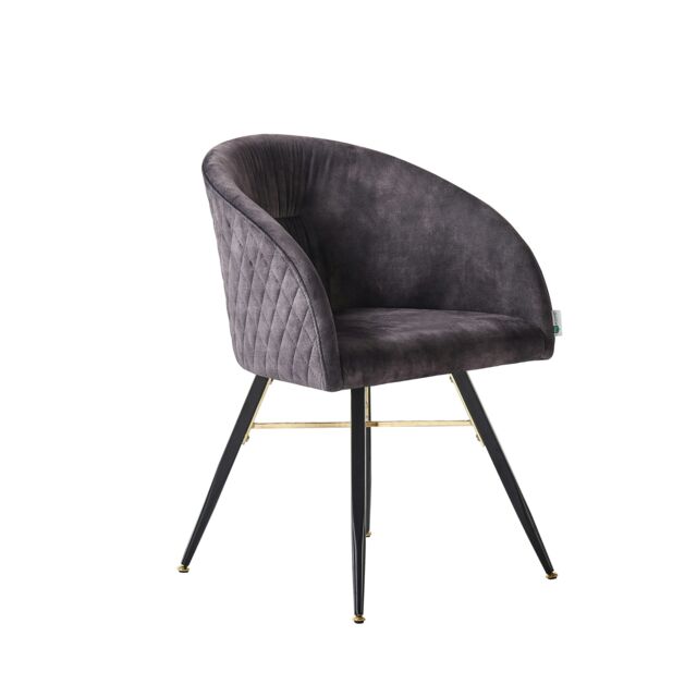 Single Vittorio Velvet Dining Chair with Black Metal Legs, Quilted Design Modern Accent Chair Black