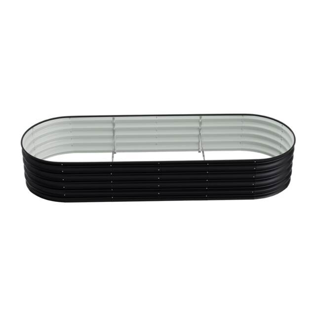 Living and Home 2.4m Gardens Bed Oval-Shaped Galvanized Steel Garden Planter With Plant Support Trellis, Black Black 240cm W x 80cm D x 42cm H