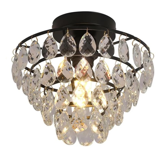 Crystal Ceiling Light Black Chandelier Pendant Lamp E27