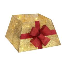 Living and Home Square Christmas Tree Collar Skirt Decor with Bow Tie & Lights - Gold