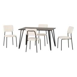 Marlow & Sheldon Indoor Dining Set with 4 Chairs - Black Marble - Ivory Boucle Fabric Black Black Marble/Ivory Boucle 5