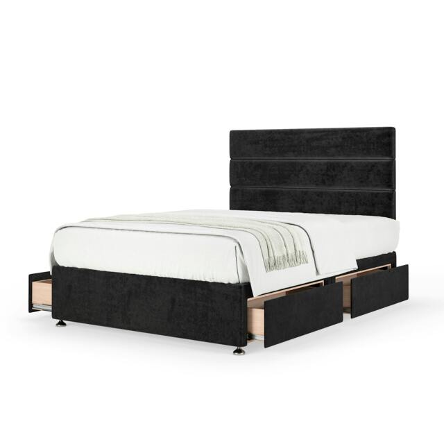 Memory Maestro Memory Foam Black Naples Velvet 4 Drawer Divan Set And Milan Headboard King Size