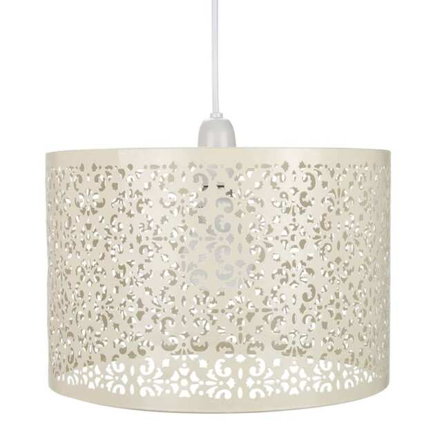 Moroccan Designed Cream Metal Pendant Light Shade with Floral Decoration Cream Cream 1
