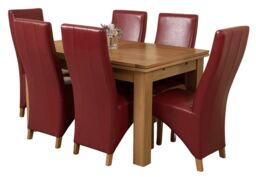 Richmond 140-220cm Oak Extending Dining Table and 6 Lola Leather Chairs Red Red