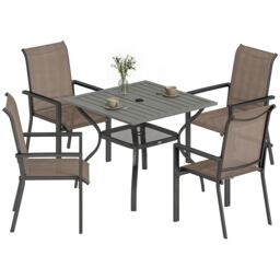 Outsunny 5 Pieces Outdoor Dining Set for 4, Grey and Khaki Grey Dark Grey Table: 90 x 90 x 72 cm, Chair: 58 x 65 x 93 cm