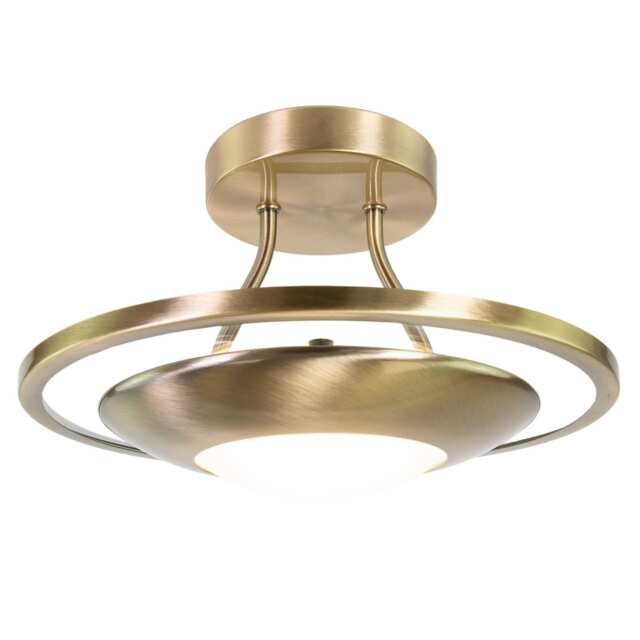 Modernistic Semi Flush LED Ceiling Light Fitting in Antique Brass