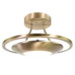 Modernistic Semi Flush LED Ceiling Light Fitting in Antique Brass