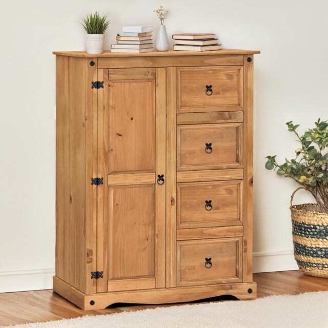 Mercers Furniture Corona Tallboy 1 Door 4 Drawer Wardrobe Small Robe Children's Solid Wood Pine Wooden with Mexican Styling