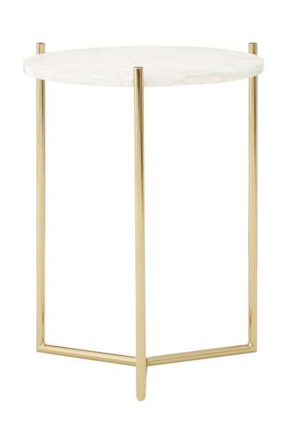 Orsina Round Side Table With White Marble Top, Gold Finish Steel Frame, Decorative End Table, Durable Side Table