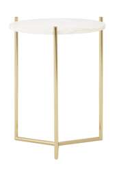 Orsina Round Side Table With White Marble Top, Gold Finish Steel Frame, Decorative End Table, Durable Side Table