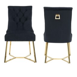 Set of 2 Ambra Modern Velvet Dining Chairs with Gold Legs & Ring Handle - Tufted Back, Plush Foam Seat, Luxury Accent Chair Grey Grey