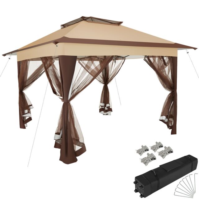 Gazebo Carabobo - 4 side panels, water & UV-resistant, 3.64 x 3.64 x 2.94 m Brown brown 364 x 364 x 294 cm 1