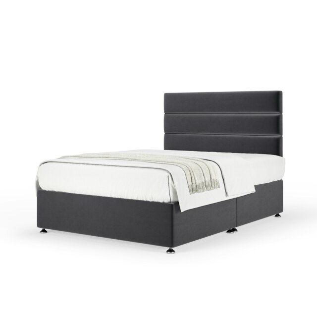 Super Ortho Orthopaedic Graphite Plush Velvet Divan Set And Milan Headboard Small Double