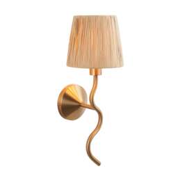 Wriggle Wall Lamp with Shade Brushed Aged Brass Plate, Natural Raffia, 1x E14