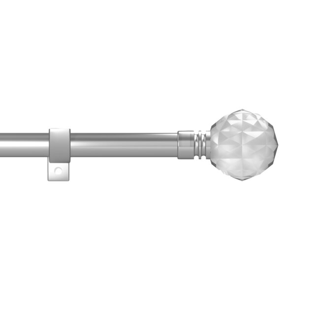 Metal Eyelet Extendable Curtain Pole, Crystal Finials 70-120cm Chrome Polished Chrome