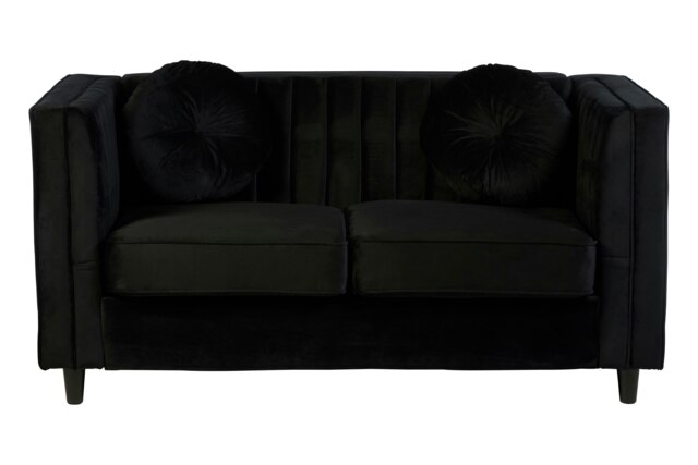 Farah Two Seat Black Velvet Sofa Black Two Seater
