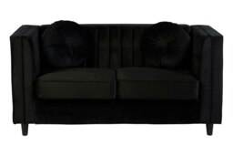 Farah Two Seat Black Velvet Sofa Black Two Seater