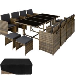 Garden Table and Chairs Palma - 12 seats with cushions, dining table, rain cover Cream nature/dark grey 53 x 53 x 87 cm 1