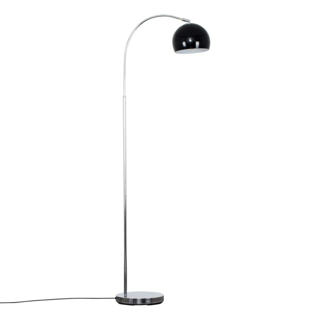 ValueLights Curva Chrome Floor Lamp Black Metal Dome Shade