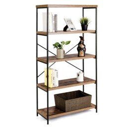 COSTWAY 5-Tier Bookshelf Wood Bookcase Display Rack Brown Brown
