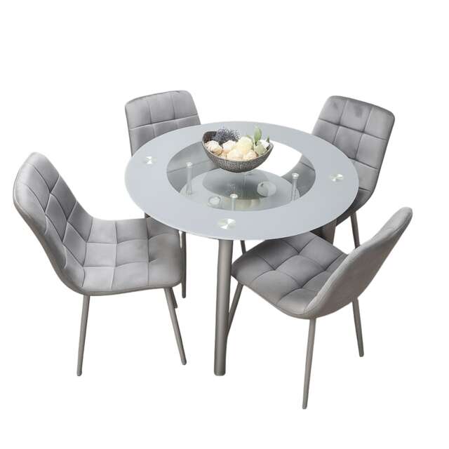 Dining Table And 4 Chairs Grey Round Table With 4 Grey Velvet Chairs Dining Room Furniture